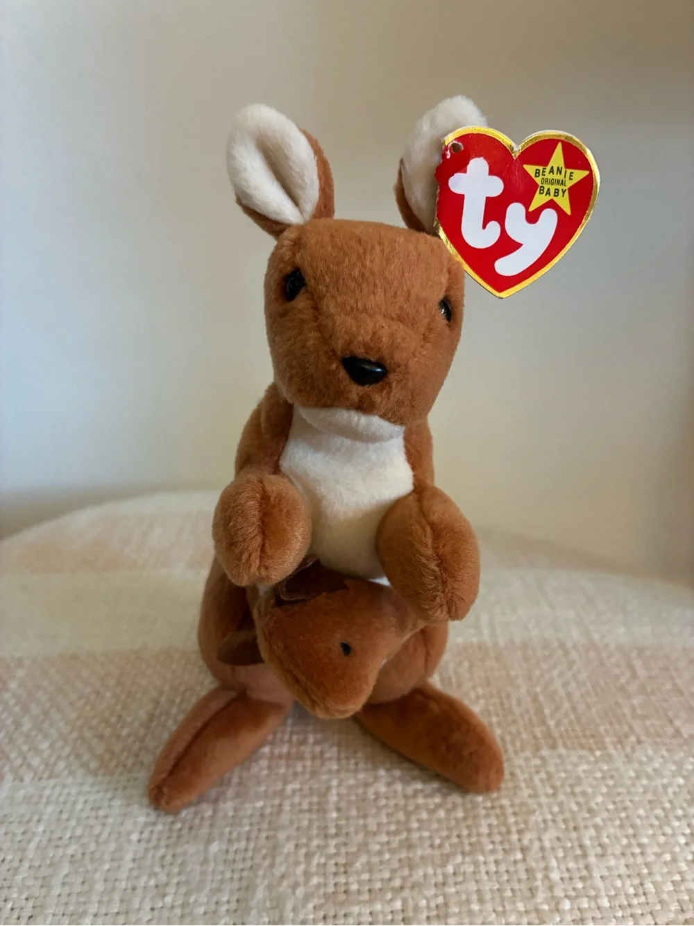 Ty Beanie Babies - “Pouch” the Kangaroo (with Joey!) - 90s vintage toy with tags